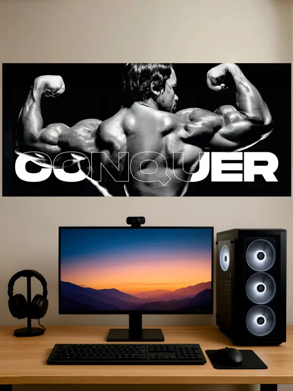 Multicolor_Acrylic_Arnold_Schwarzenegger_Conquer_Split_Gym_Poster_For_Home_Decor